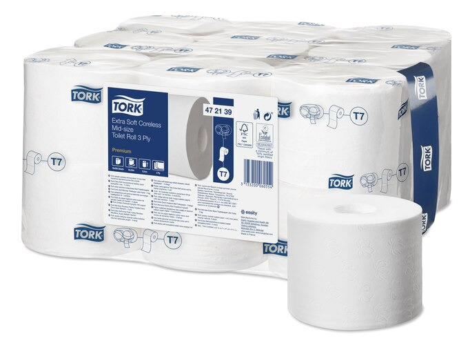 Papier toilette Tork extra doux sans mandrin taille moyenne Premium